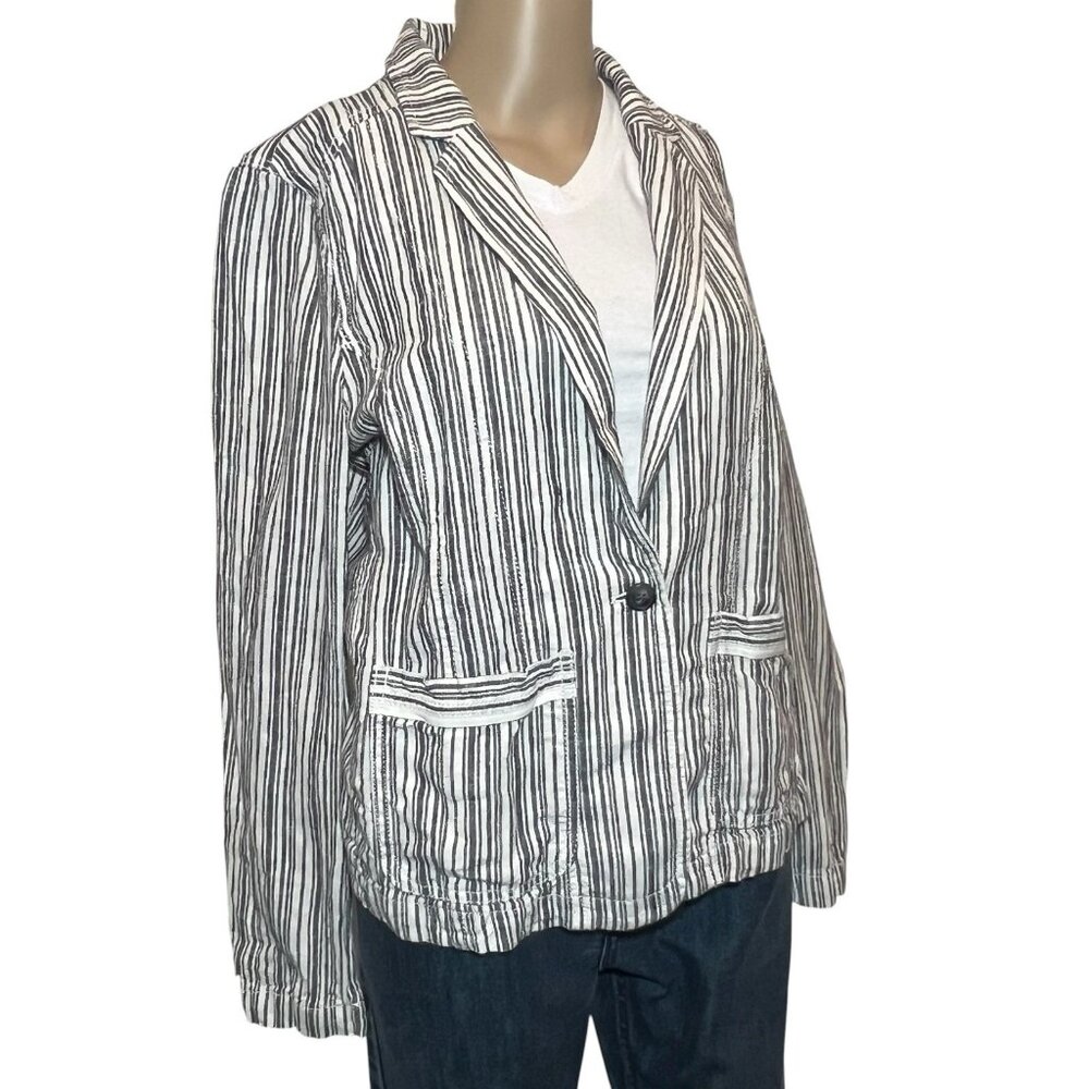 Maurices Women’s Linen Blend Blazer Striped Medium Size Pockets Button